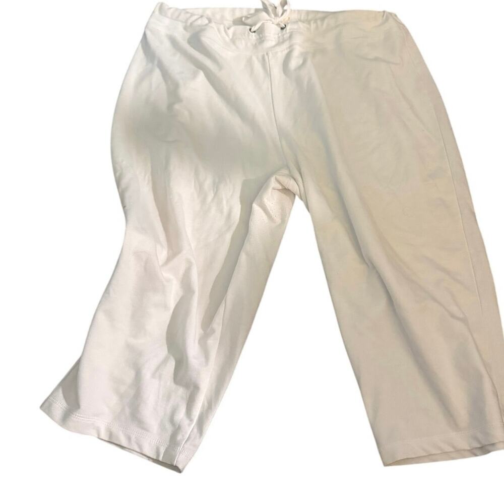 Onque White Drawstring Capri Pants, Cotton, Lounge, Women's Plus Size 1X